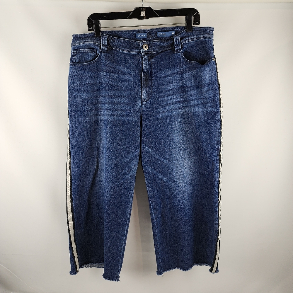 J. Jill Blue High Rise Full Leg Cropped Jeans with White Stripe Size 18P